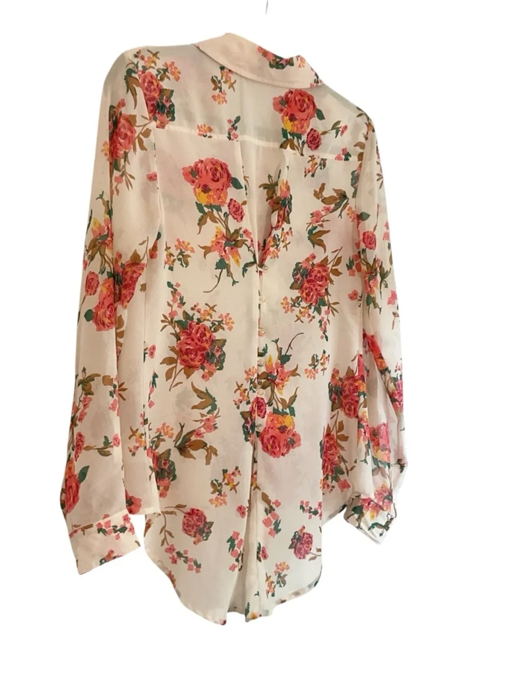 love FIRE Floral Button-Up Top - Pink w/Teal & Yellow Accents Size M